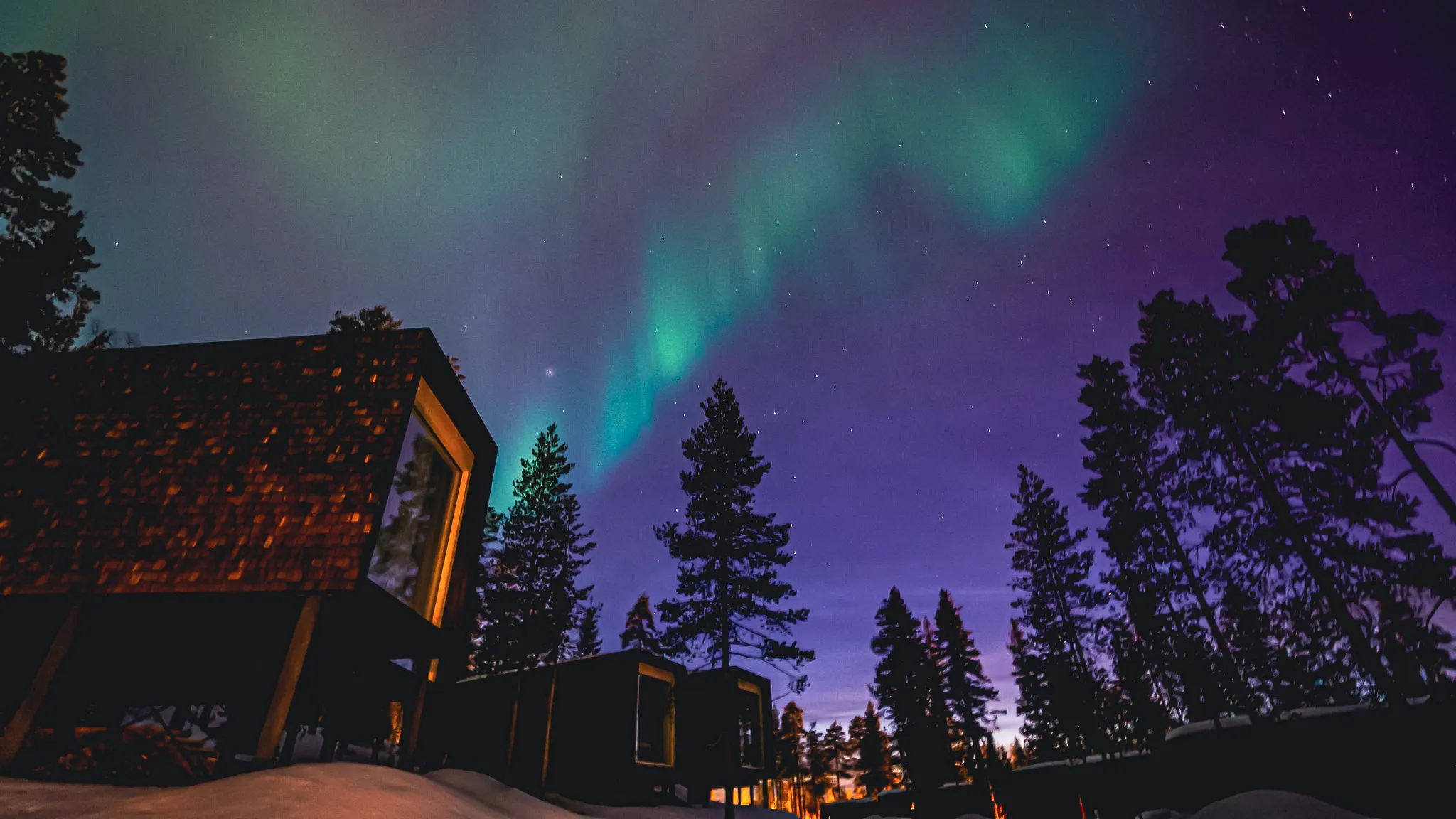 arctic treehouse hotel northern lights winter rovaniemi lapland
